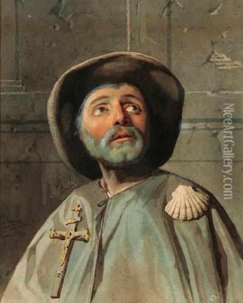 A Pilgrim-1851 Oil Painting - Michel Dumas