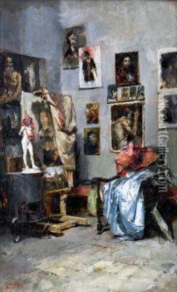Estudio Del Pintor Oil Painting - Francisco Pradilla y Ortiz