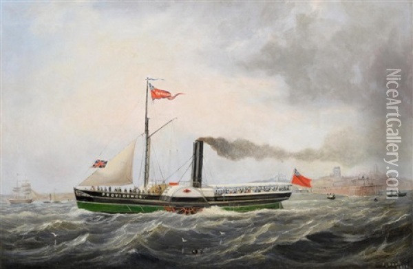 Portrait Of The Steamer Providence Off A Coastline Oil Painting - John Scott
