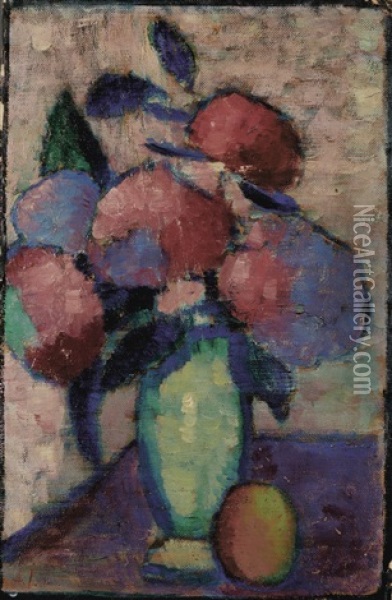 Stillleben: Blumen In Gruner Vase (still Life: Flowers In Green Vase) Oil Painting - Alexej von Jawlensky