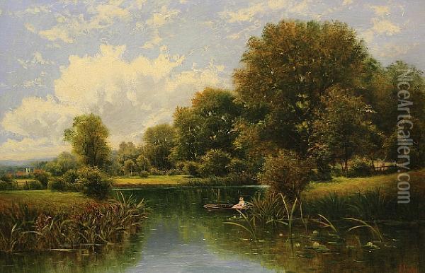 River Landscape With Lady In A Boat Oil Painting - Edward Ward Foster