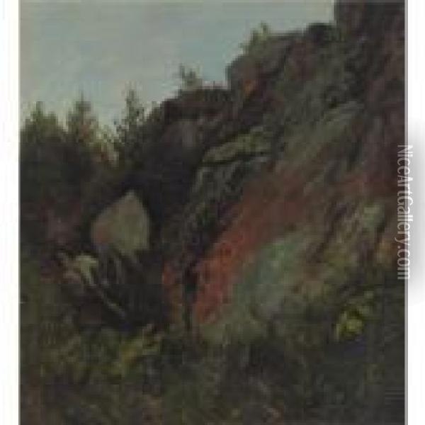 Trees, Rocks And Moss Oil Painting - Albert Bierstadt