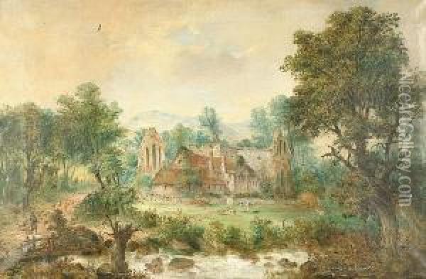 Vale Cruis Abbey, Nr Llangollen, N. Wales Oil Painting - William Stone
