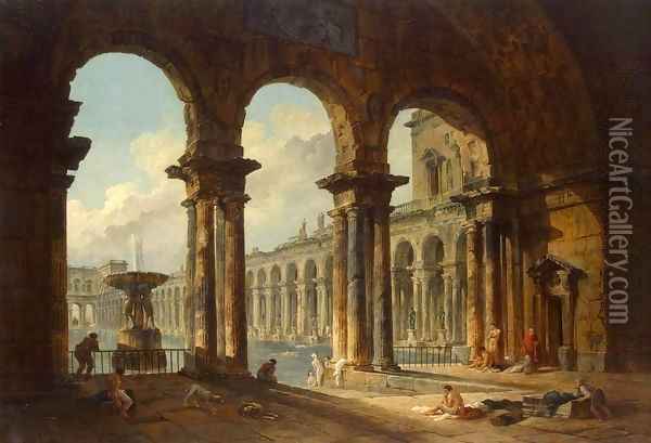 Ancient Ruins Used as Public Baths Oil Painting - Hubert Robert