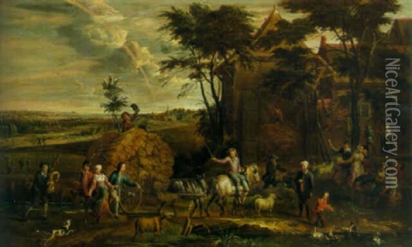 Peasants Returning To A Farmstead After The Harvest Oil Painting - Francois Eisen