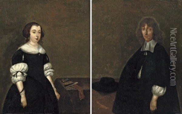 Portrait Of A Lady, Jenneken Terborch? (+ Portrait Of Of A Man, Sybrand Schellinger?; Pair) Oil Painting - Gerard ter Borch the Elder