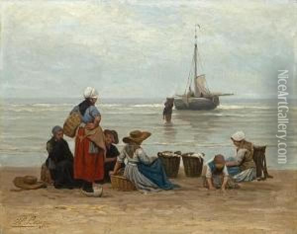 The Return Of The Fishing Boat Oil Painting - Philippe Lodowyck Jacob Sadee