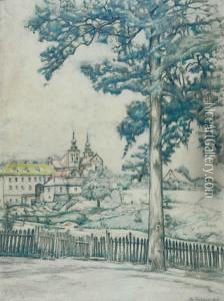Widok Ogolny Klasztoru Bielanskiego Oil Painting - Marian Trzebinski