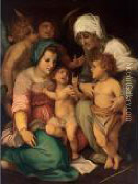 The Madonna And Child Together With St. Anne And St. John And Two Angels Oil Painting - Andrea Del Sarto