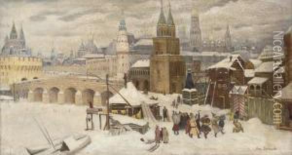 Revellers Before The Kremlin, Moscow Oil Painting - Apollinarii Mikhailovich Vasnetsov