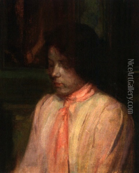 Brustbild Einer Jungen Frau Mit Rotem Halstuch Oil Painting - Elise Goebeler