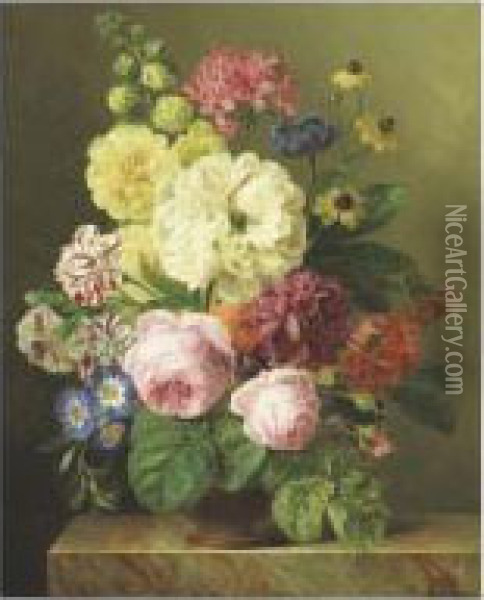 Bouquet De Fleurs Sur Un Entablement Oil Painting - Jan Frans Van Dael