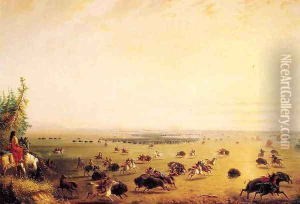 Surround of Buffalo by Indians Oil Painting - Alfred Jacob Miller