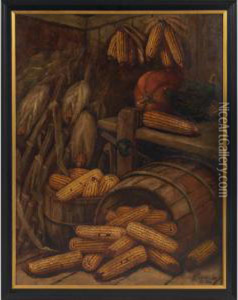 Still Life With Corn Oil Painting - Alfred Montgomery