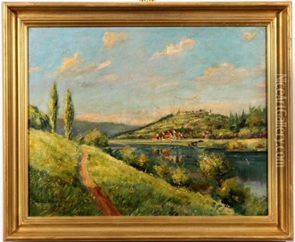 Village Along The River Oil Painting - Stanley Grant Middleton