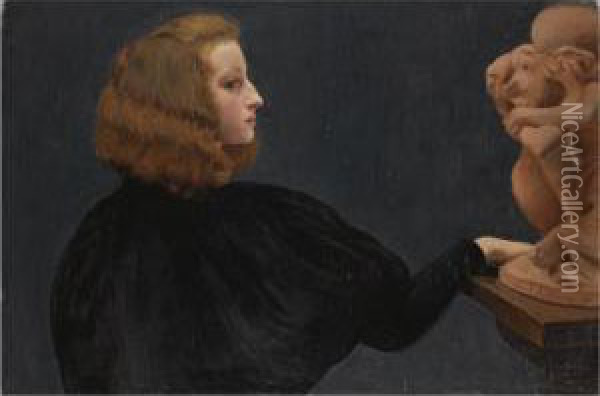 Adele Et La Cariatide Tombee Portant La Pierre Oil Painting - Gustave Max Stevens