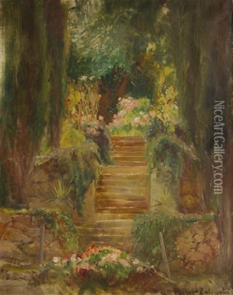 Garden Oil Painting - Stanislaw Batowski-Kaczor
