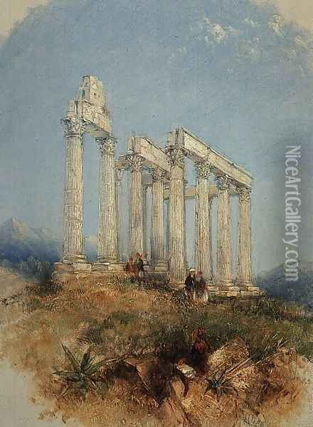 The Temple of Jupiter Olympius, Athens Oil Painting - Thomas Creswick