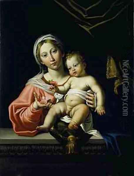 The Madonna della Rosa Oil Painting - Domenico Zampieri (Domenichino)