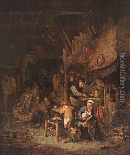 Interior with a Peasant Family 1647 Oil Painting - Adriaen Jansz. Van Ostade