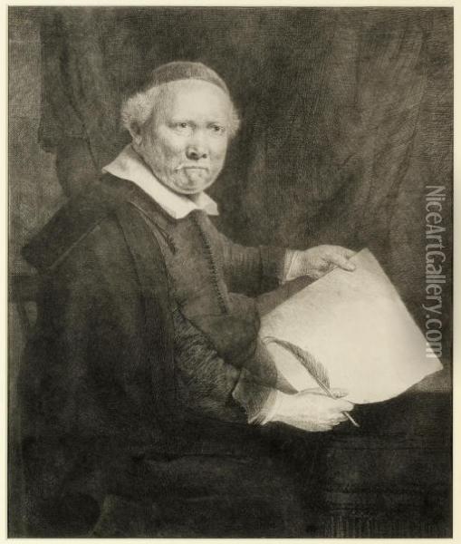Lieven Willemsz. Van Coppenol, Writing-master: Large Plate (b., Holl. 283; H. 300) Oil Painting - Rembrandt Van Rijn