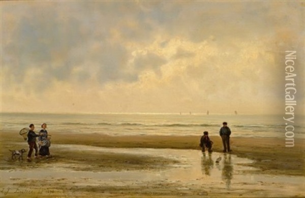Figures On The Beach Oil Painting - Johannes Joseph Destree