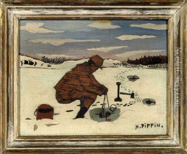 Fishing Through Ice Oil Painting - Horace Pippin