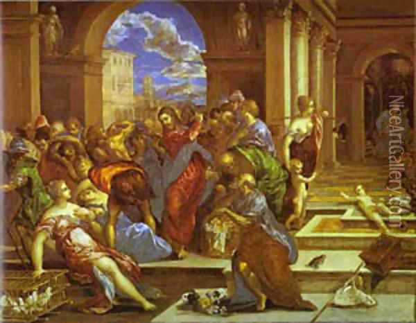 Christ Driving The Traders From The Temple 1570 Oil Painting - El Greco (Domenikos Theotokopoulos)