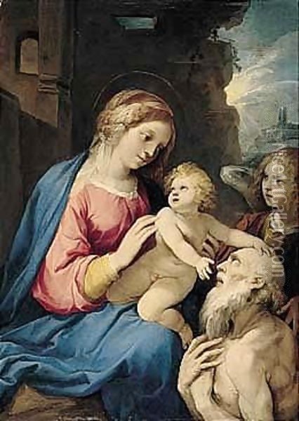 The Madonna And Child With Saint Jerome And An Attendant Angel Oil Painting - Giuseppe Cesari