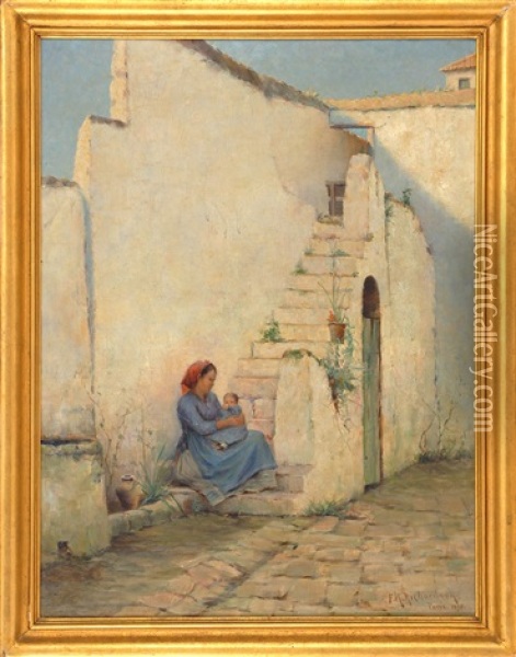 Corner In A Spanish Patio Oil Painting - Francis (Frank) Henry Richardson