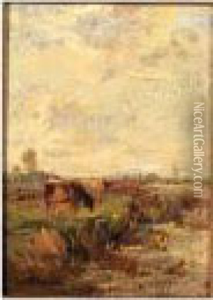 Cows Grazing In A Polder Landscape Oil Painting - Willem Maris