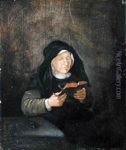 Old Woman Reading, 1650s Oil Painting - Quiringh Gerritsz. van Brekelenkam