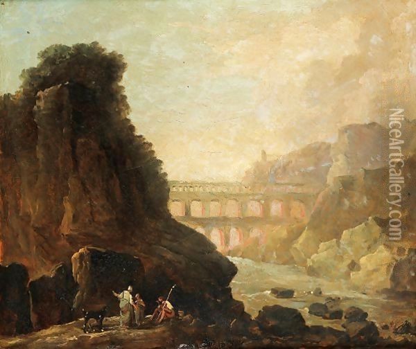 Vue Imaginaire Du Pont Du Gard Oil Painting - Hubert Robert