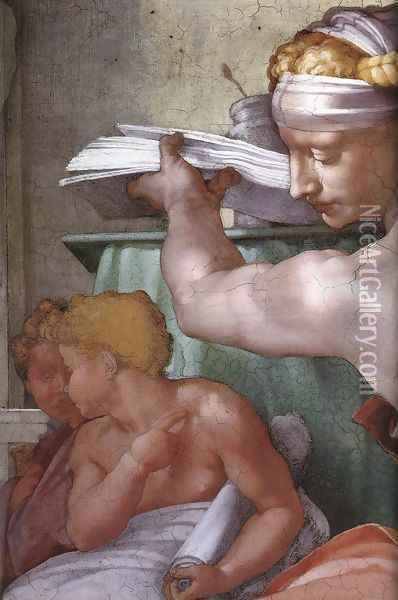 The Libyan Sibyl (detail) 1511 Oil Painting - Michelangelo Buonarroti