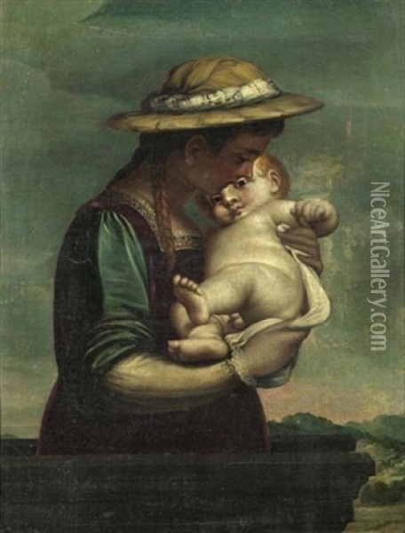 Madonna Mit Kind (la Madonna Del Cappello) Oil Painting - Luca Cambiaso