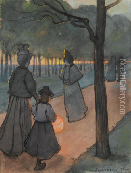 A Walk In The Park, St Ouen Oil Painting - Nikolaj Leontjewitsch Benois