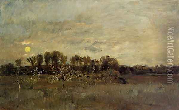 The Orchard at Sunset Oil Painting - Charles-Francois Daubigny