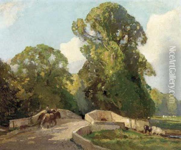 The Bridge At Croft-on-tees Oil Painting - William Josiah Redworth