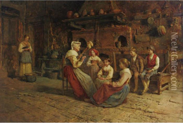 Listening To Grandma's Stories Oil Painting - Publio Tommasi