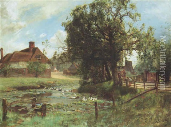 The Village Duckpond Oil Painting - Sir David Murray