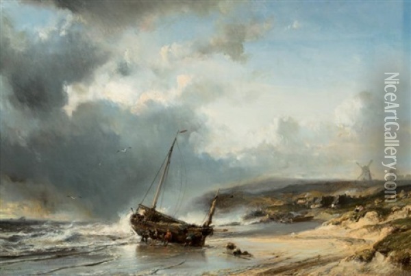 Naufrage Sur La Cote Normande Oil Painting - Louis-Gabriel-Eugene Isabey