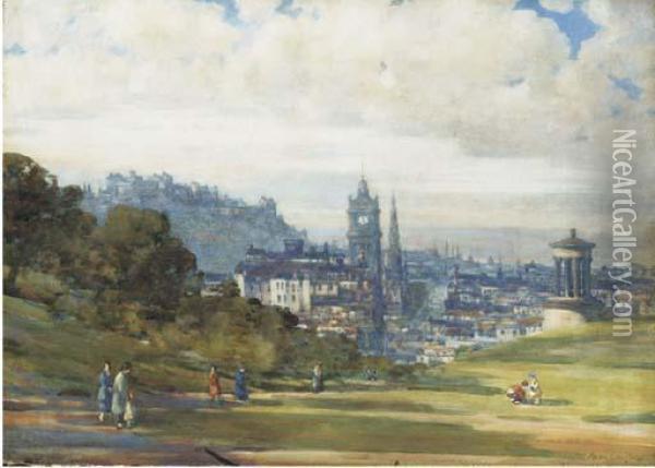 View Of Edinburgh From Calton Hill, Looking Down Princes Street Oil Painting - Andrew Douglas