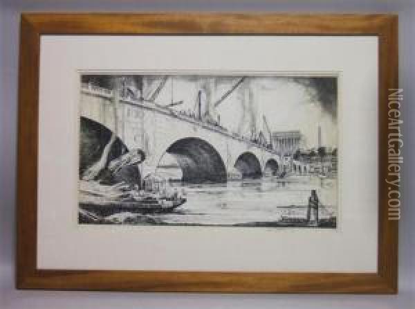 Memorial Bridge Under Construction Oil Painting - Earl Horter