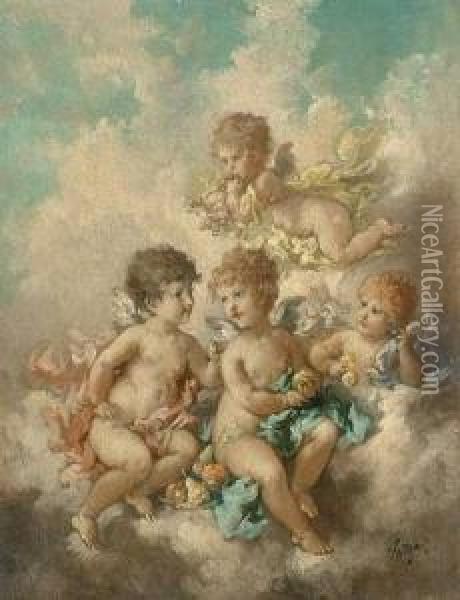Putti On A Cloud Oil Painting - Charles Augustus Henry Lutyens