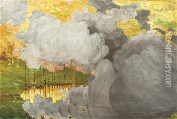 La Fumee Sur Le Chemin De Fer Oil Painting - Emile Claus
