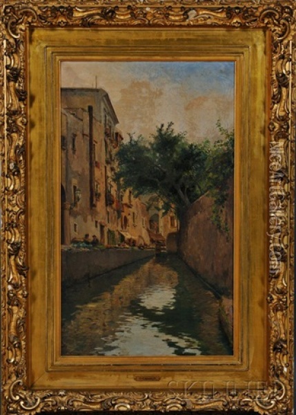 A Quiet Canal Oil Painting - Gaetano Capone