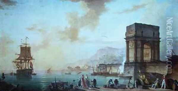 Morning a capriccio of a Mediterranean port Oil Painting - Charles Francois Lacroix de Marseille