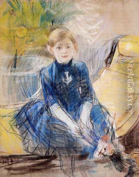 Little Girl In A Blue Dress Oil Painting - Berthe Morisot
