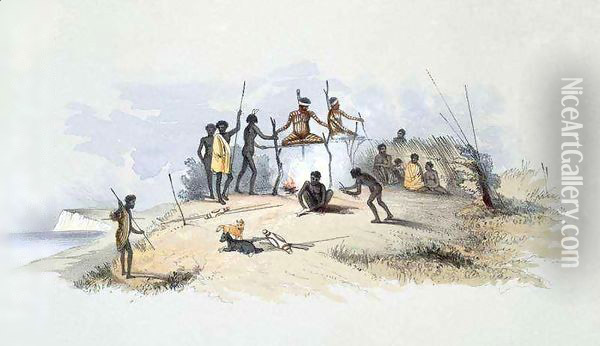 The Aboriginal Inhabitants Native Tombs and Means of Disposing of their Dead, from 'South Australia Illustrated' Oil Painting - George French Angas