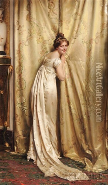 A Peek Behind The Curtain Oil Painting - Frederic Soulacroix